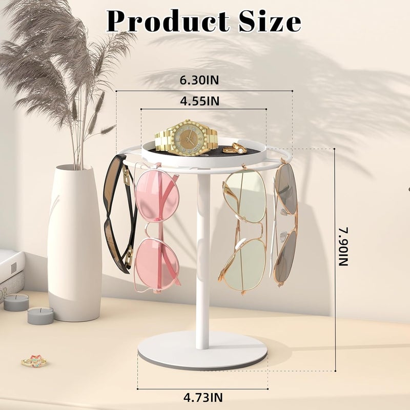 LSK Metal Sunglasses Organizer, Glasses Holder Stand with Storgae Tray, Eyeglasses Holder with Anti-Slip Pads for Tabletop, Desk, Dresser, White - Image 5